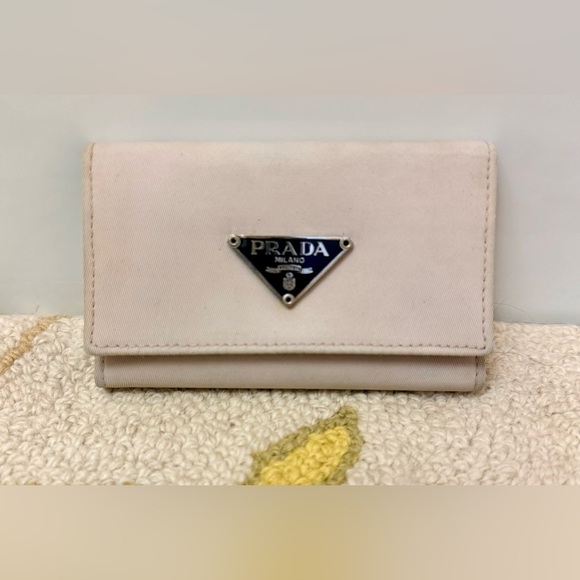 Prada Accessories - PRADA Unisex Tessuto White Nylon Six-Key Holder With Black Patent Interior